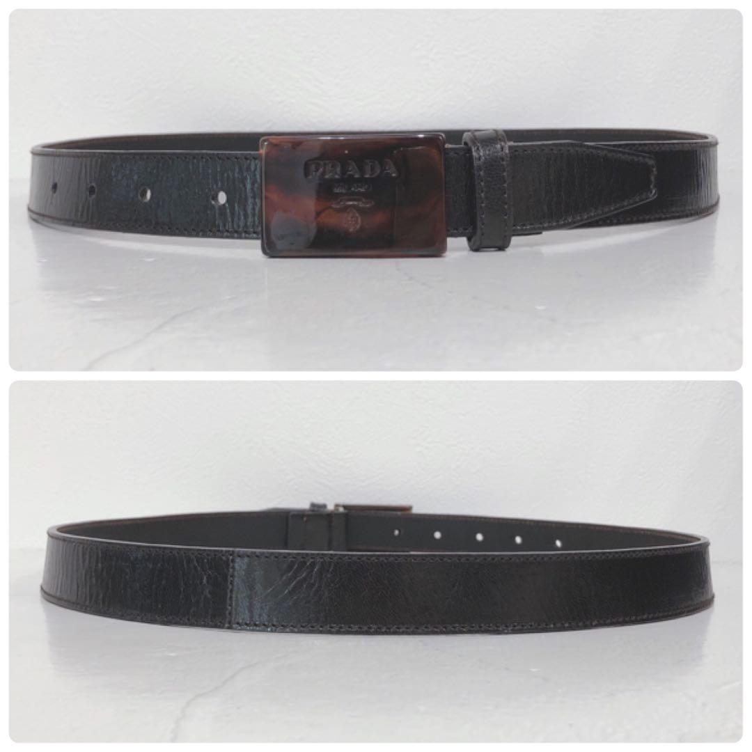 ☆PRADA☆ プラダ バックルベルト ブラック ブラウン ロゴ べっ甲