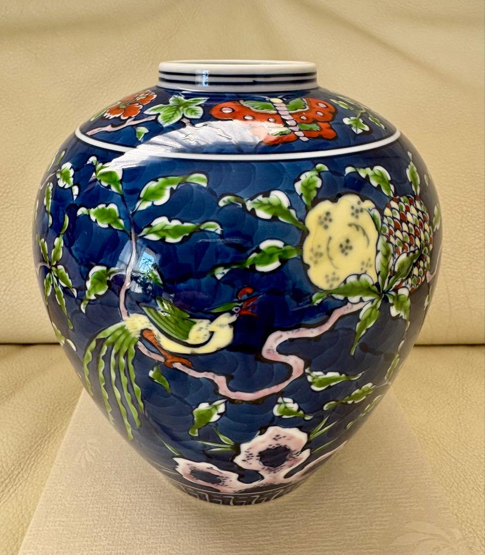 源右衛門窯　染錦古代花鳥図　 美品　花瓶 　木箱入り