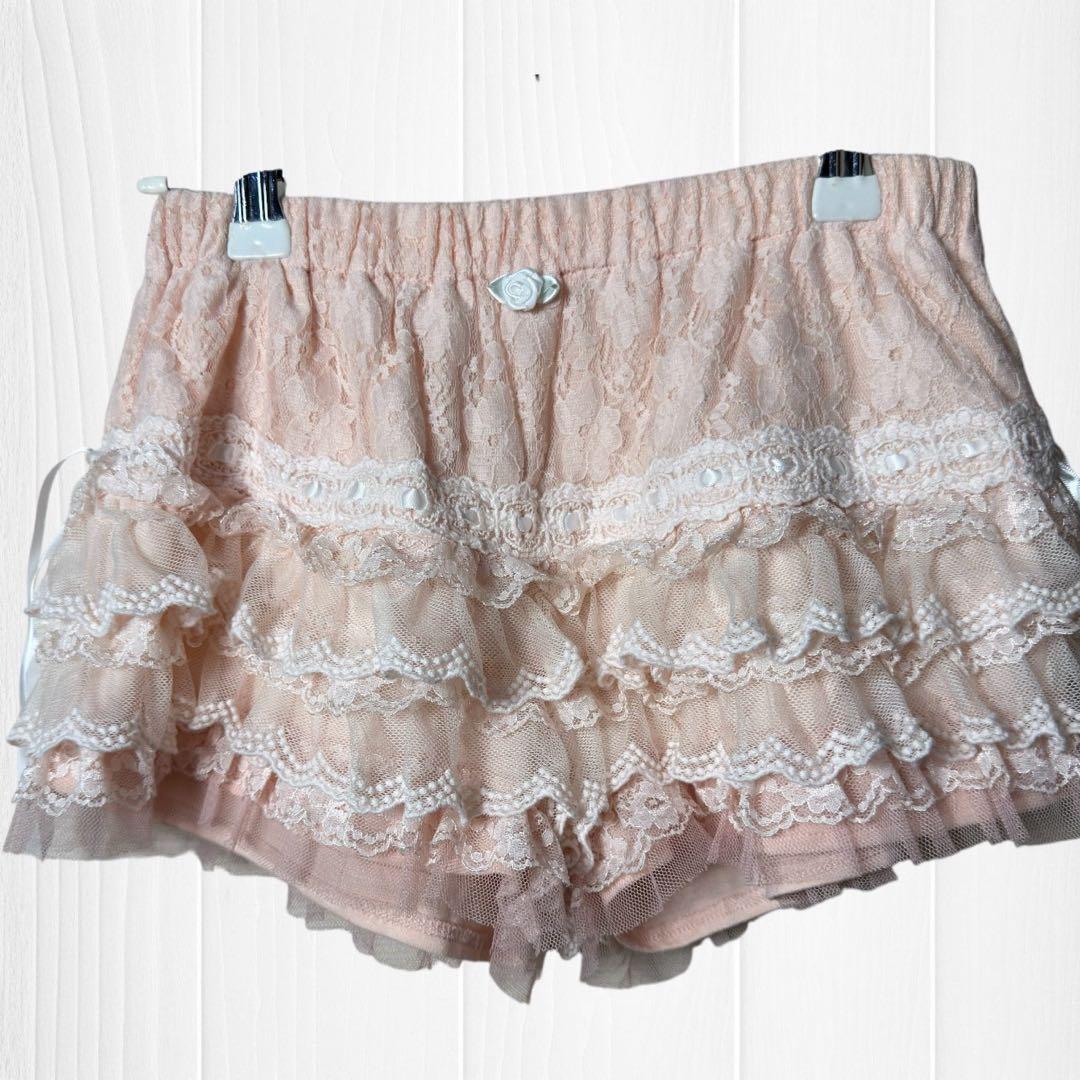 【美品】 ピンク系 レース ショートパンツ レースウエストゴム【0】リズリサ