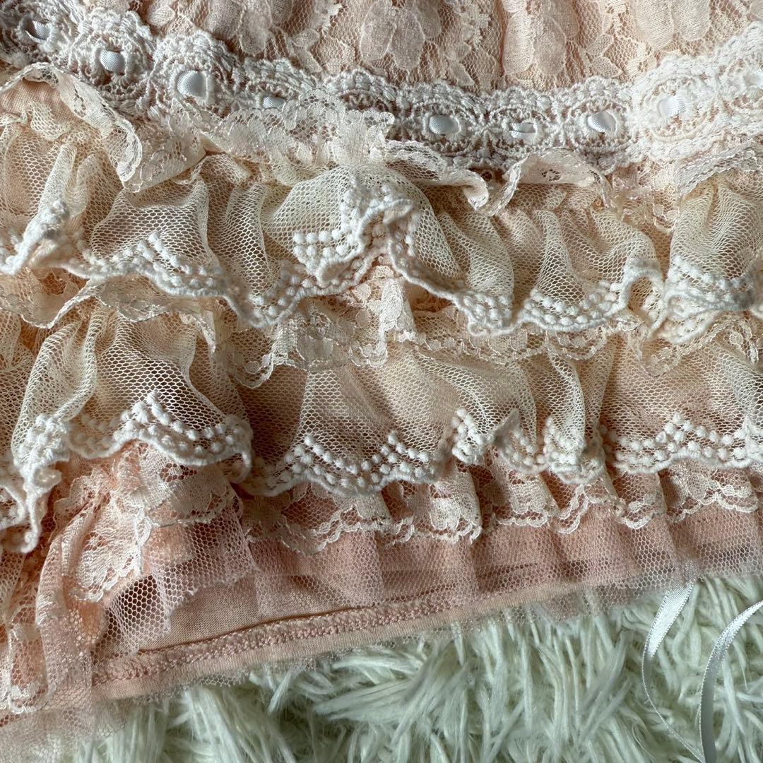 【美品】 ピンク系 レース ショートパンツ レースウエストゴム【0】リズリサ