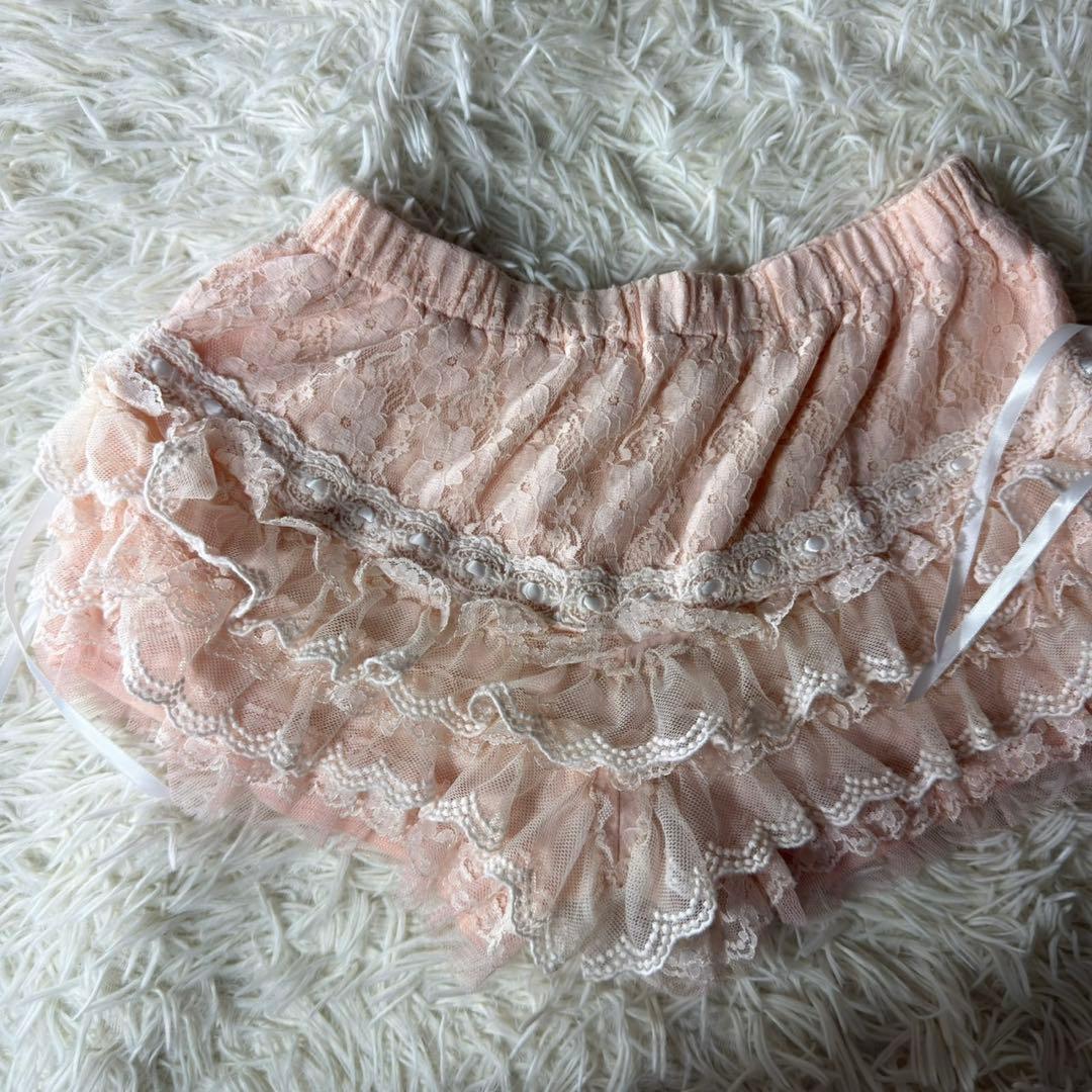 【美品】 ピンク系 レース ショートパンツ レースウエストゴム【0】リズリサ
