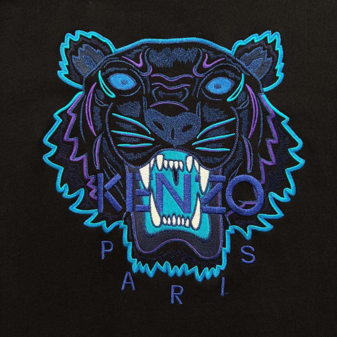 【名作・美品】KENZOケンゾー/スエット/刺繍ブルータイガー/ブラック/2XL