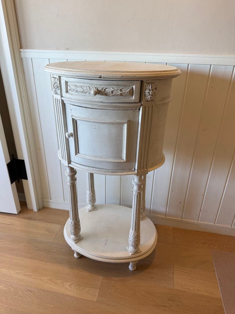 フランスアンティークリペイントクラシックスタイル ホワイトサイドオーバルテーブル