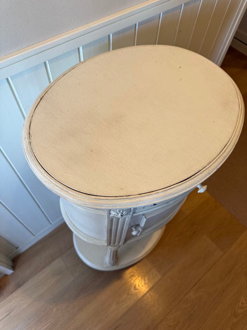 フランスアンティークリペイントクラシックスタイル ホワイトサイドオーバルテーブル