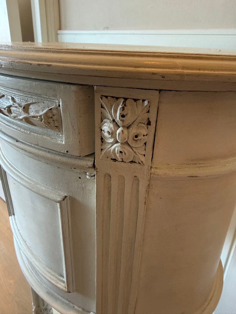 フランスアンティークリペイントクラシックスタイル ホワイトサイドオーバルテーブル