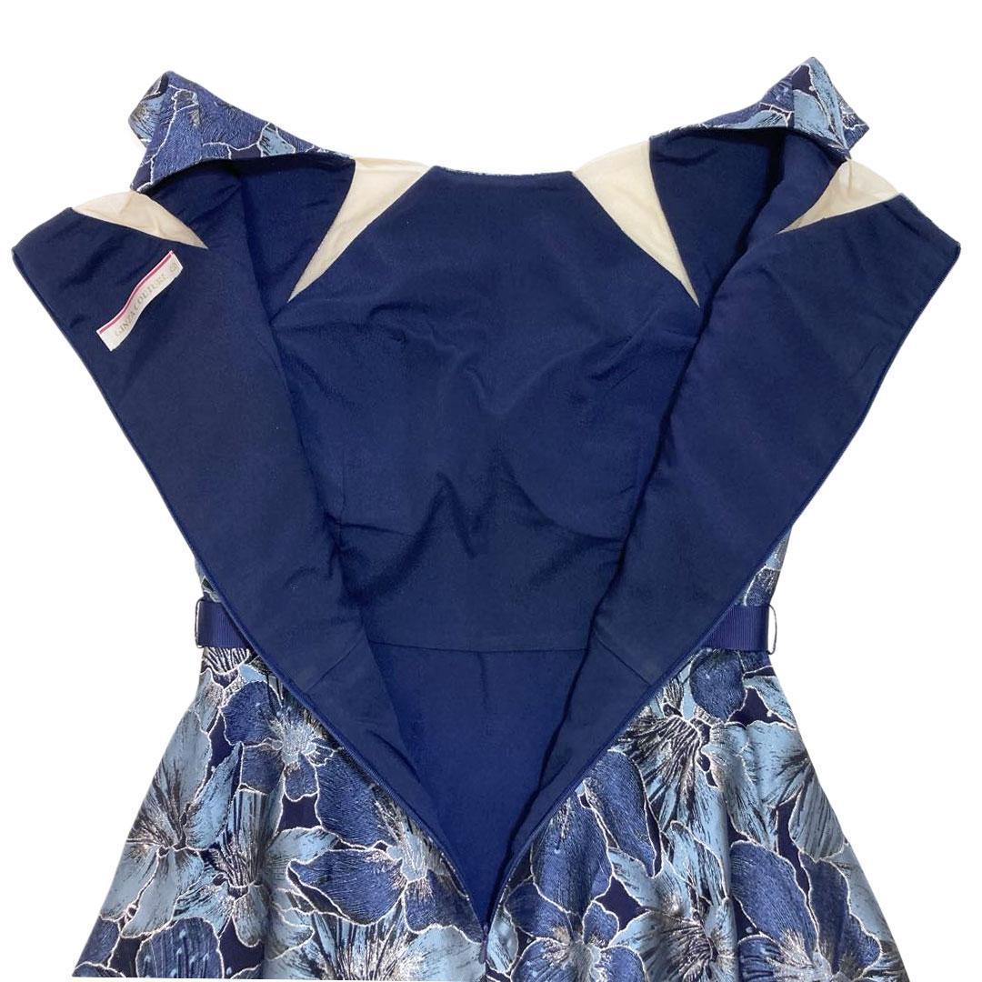 ERUKEI エルケイ フラワー刺繍 Aライン ミディアムドレス ネイビー