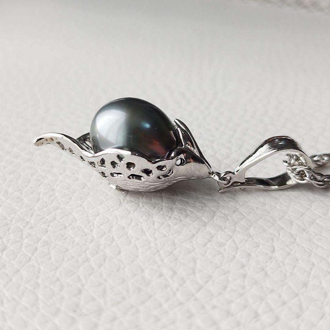 【美品】黒蝶真珠　パール　ロングネックレス　バロック　12mm　シルバー925