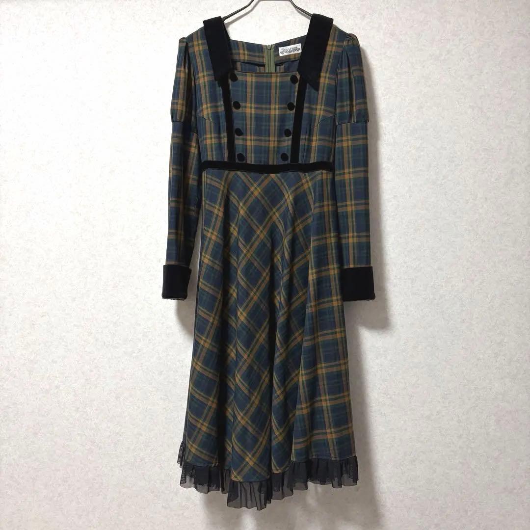 【美品】セラフィム＊ベルベット　グリーンチェックのワンピース