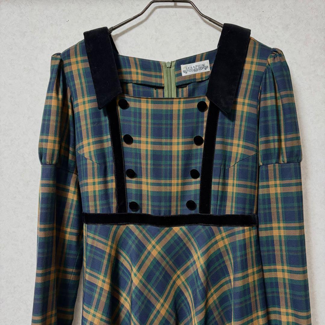 【美品】セラフィム＊ベルベット　グリーンチェックのワンピース