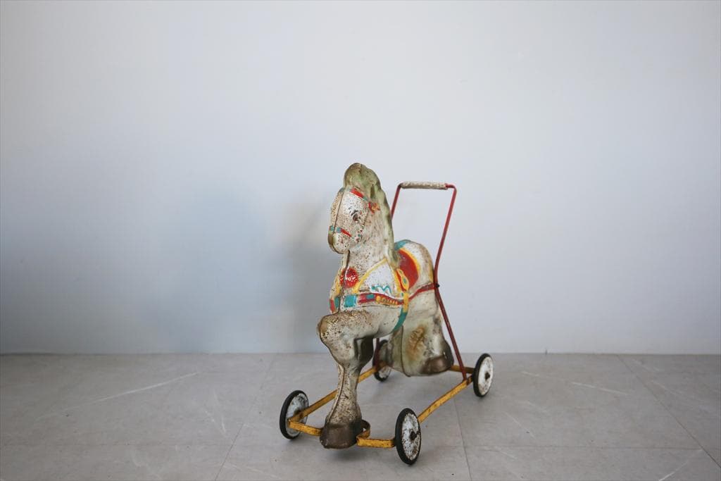 英国アンティークブリキ製ホース/鉄馬/木馬/子供用乗り物/オブジェ(92-68)