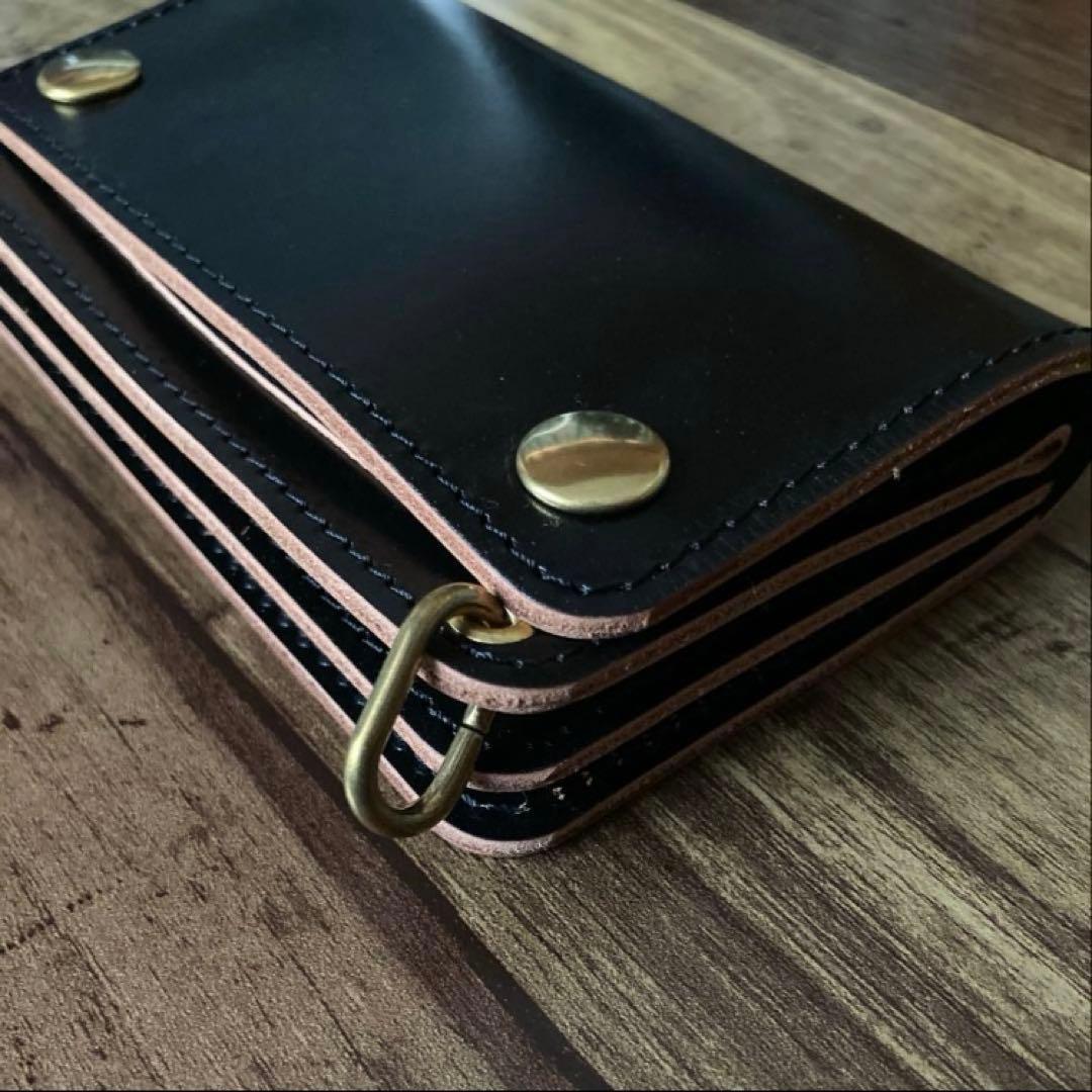 【としぽん】ミドルトラッカーウォレット 茶芯ブラック【お札を折らずに収納】