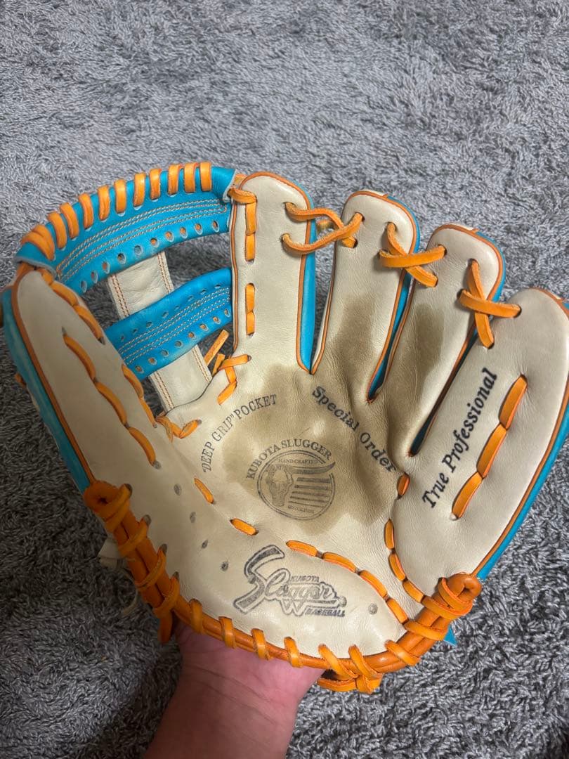 久保田 スラッガー オーダー 軟式　内野手用 ホワイト/ブルー/オレンジ