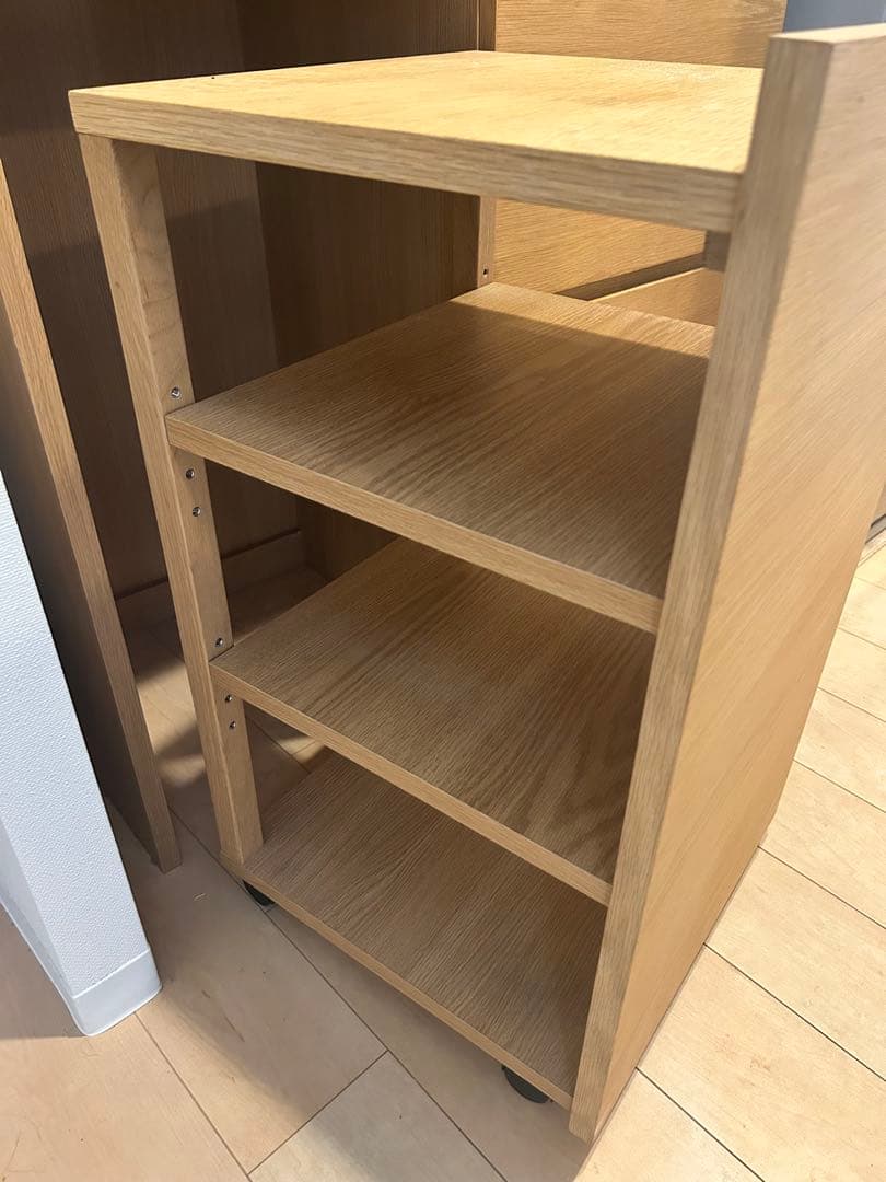 【無印良品】木製カップボード(ワゴン付)幅88cm オーク材　食器棚