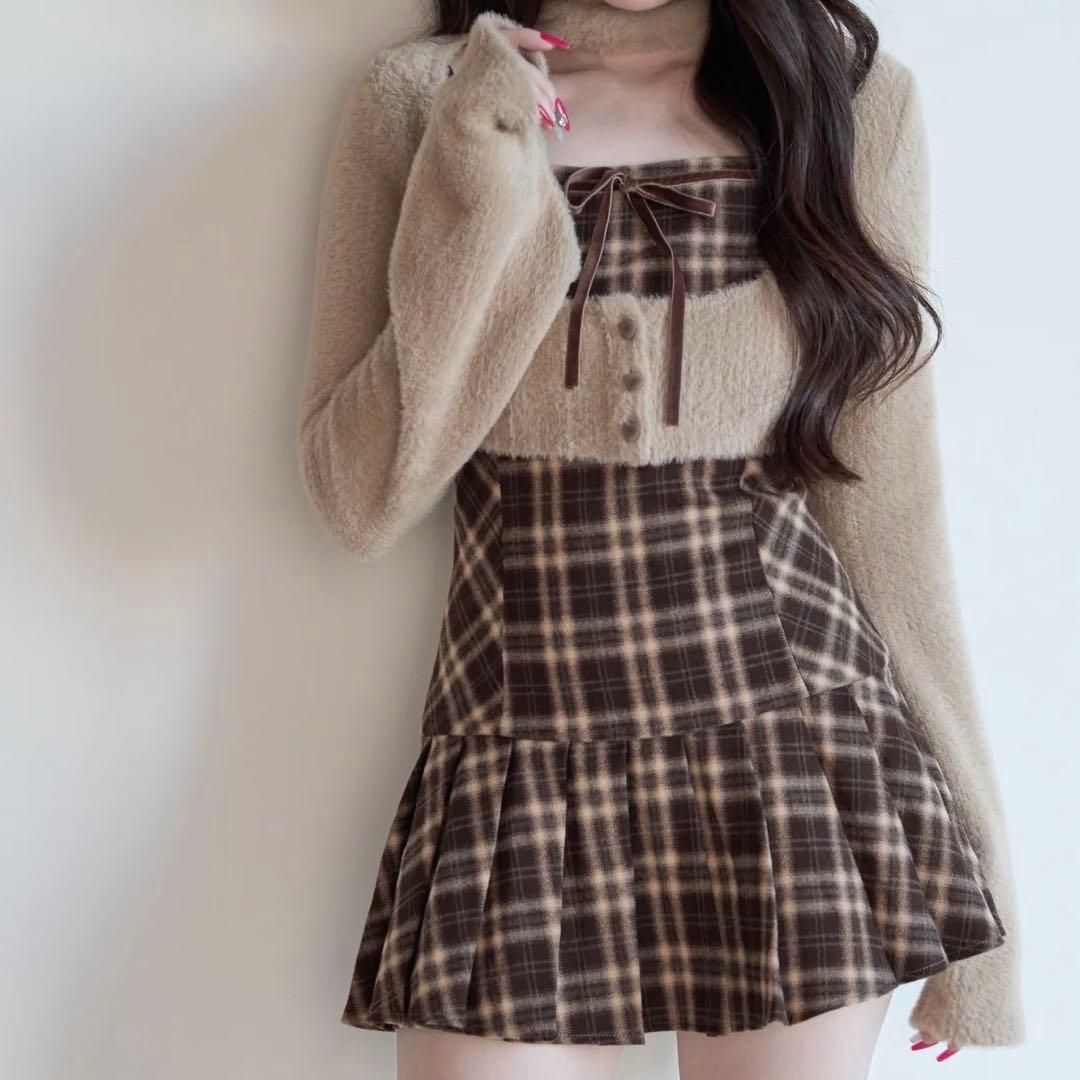 BunnyLis ファーボレロ×チェックミニワンピ Nogenki ワンピース