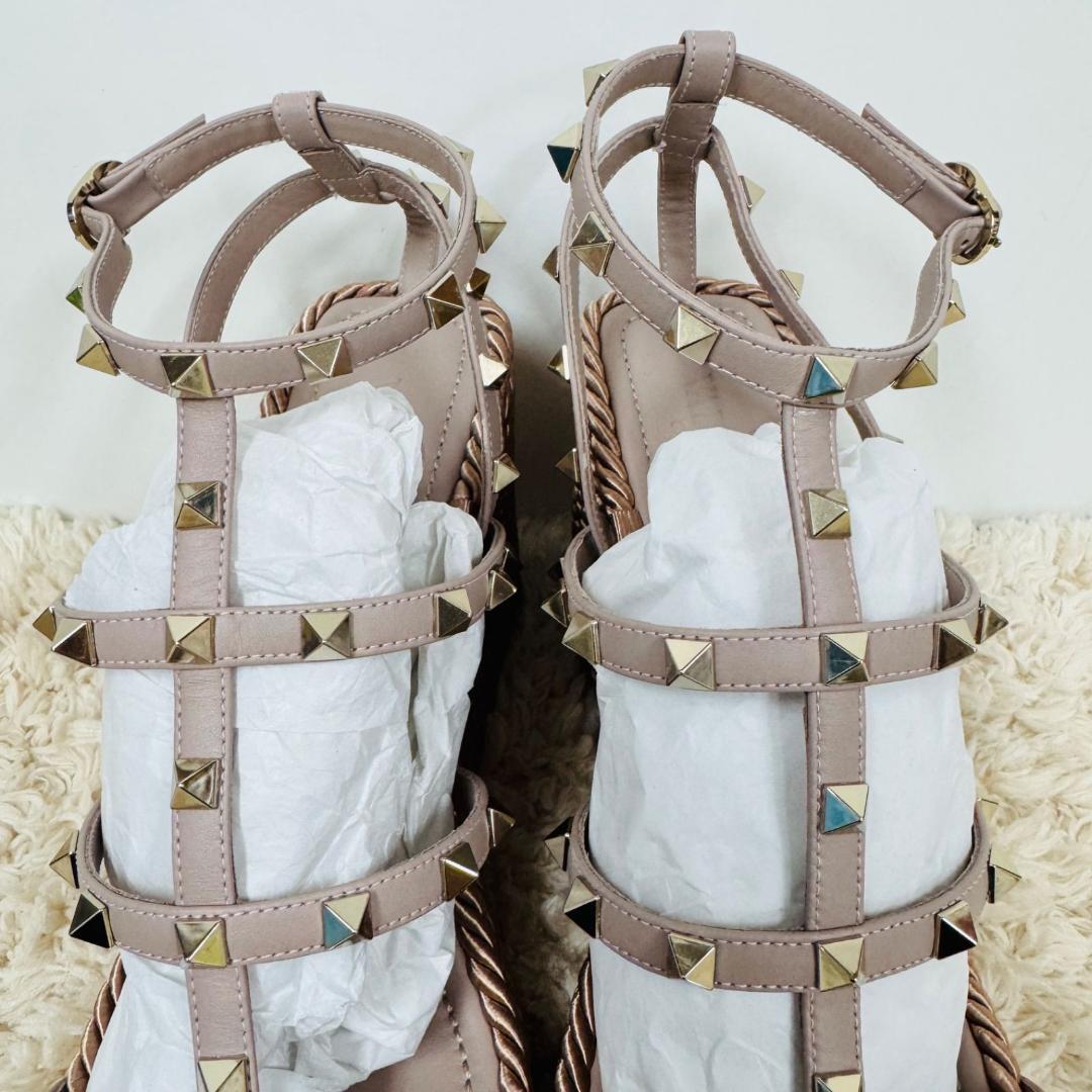 極美品 VALENTINO ロックスタッズレザー ウェッジソール ピンク
