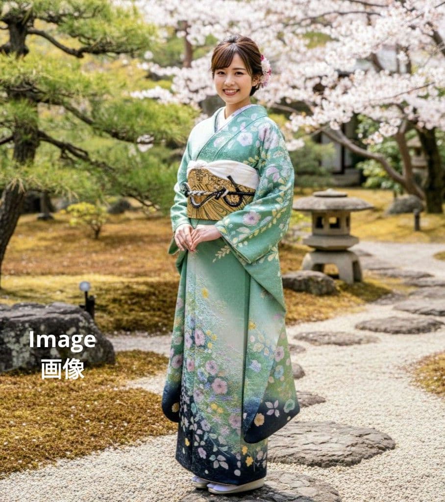 295【最終価格】翡翠色　金通し　落款辻ヶ花振袖6点フルセット成人式卒業式謝恩会