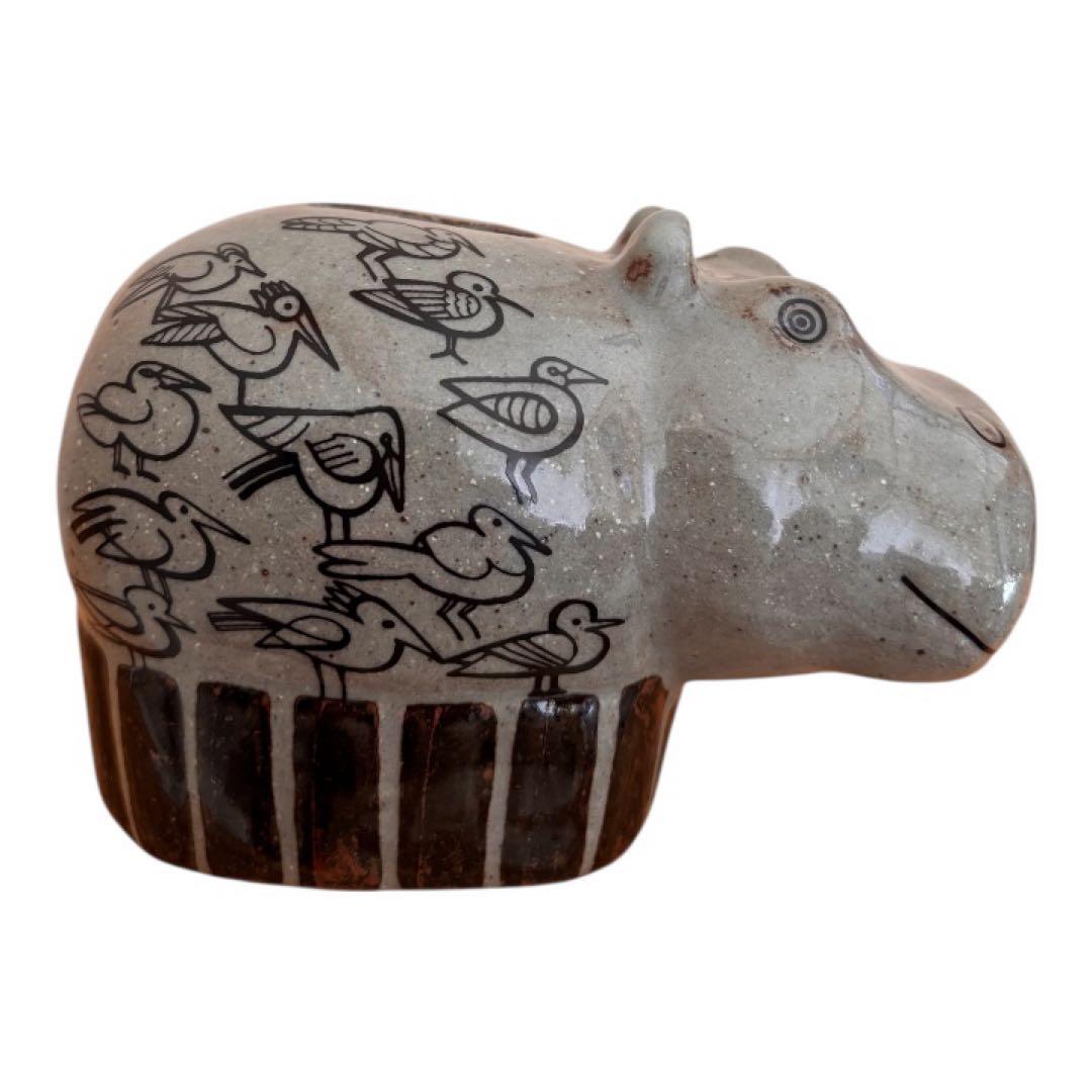 リサラーソン バスタブのカバ貯金箱 濃いグレー 波佐見焼 置物 /陶器