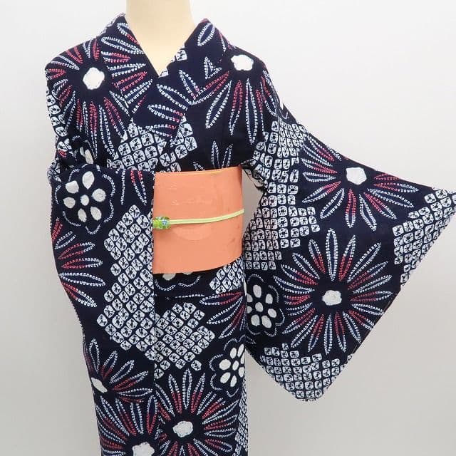 m1440＊美品 有松鳴海絞り 夏着物 綿 手縫い仕立て 高級浴衣