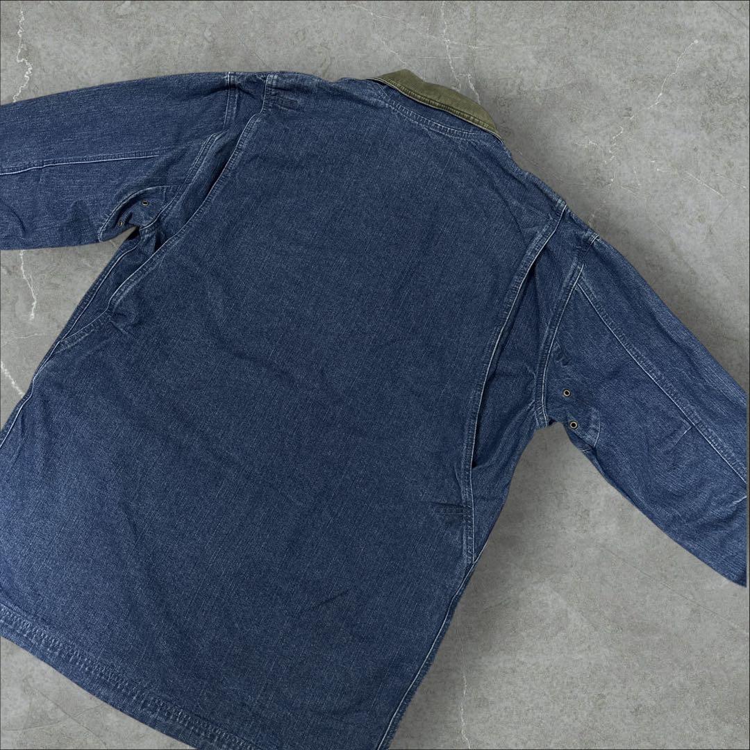 12]エルエルビーン デニムカバーオールジャケットブルゾン古着 襟コーデュロイ