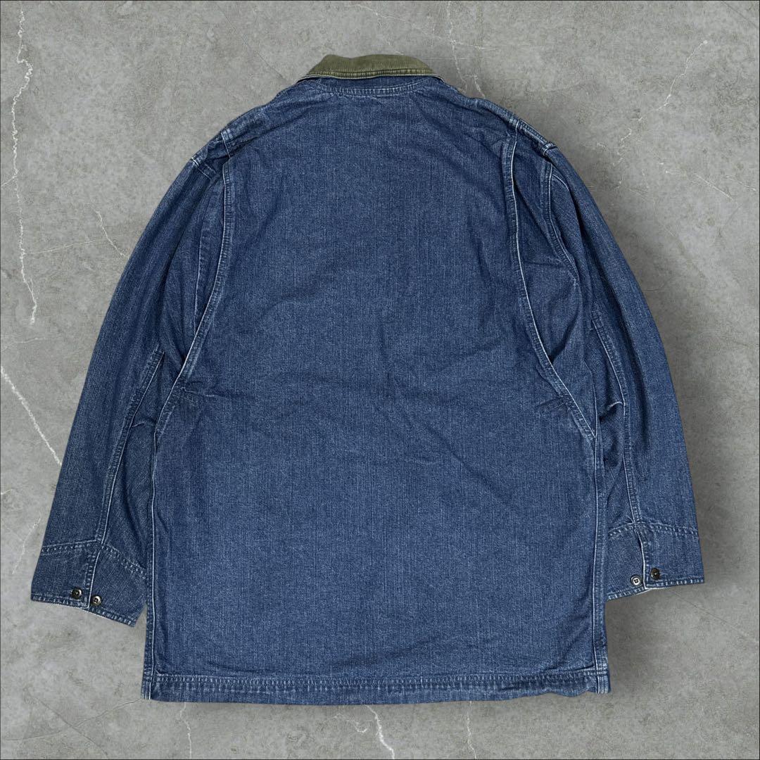 12]エルエルビーン デニムカバーオールジャケットブルゾン古着 襟コーデュロイ