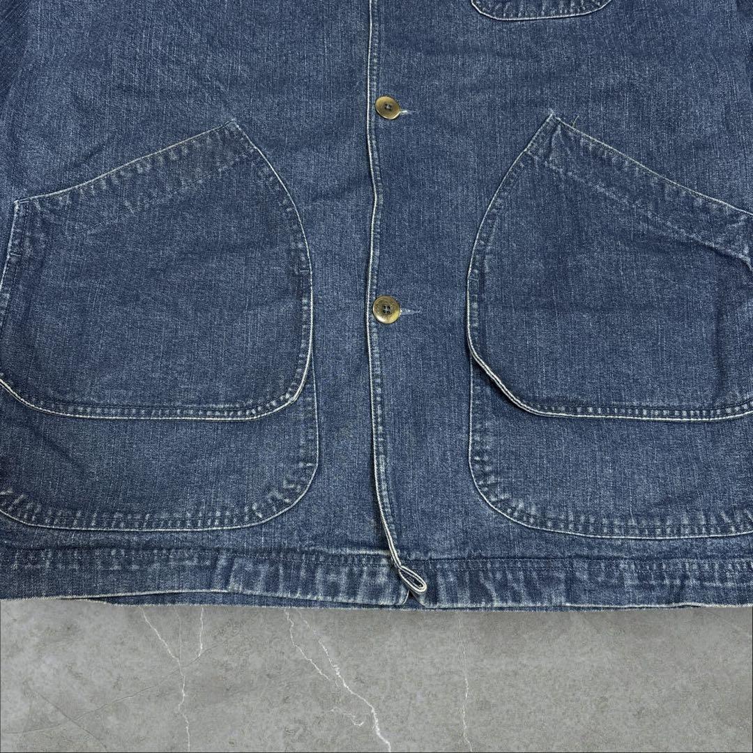 12]エルエルビーン デニムカバーオールジャケットブルゾン古着 襟コーデュロイ