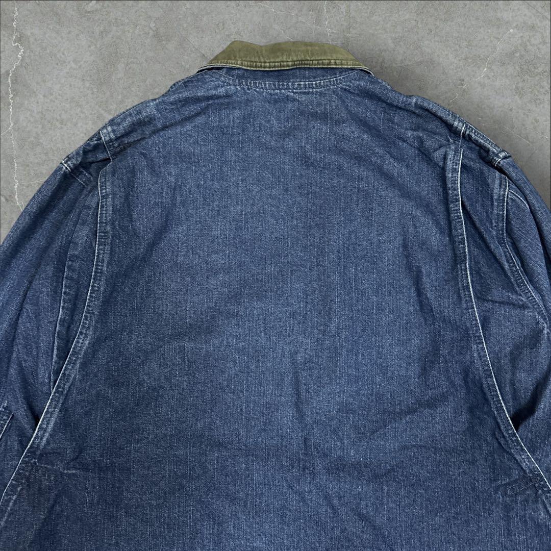 12]エルエルビーン デニムカバーオールジャケットブルゾン古着 襟コーデュロイ