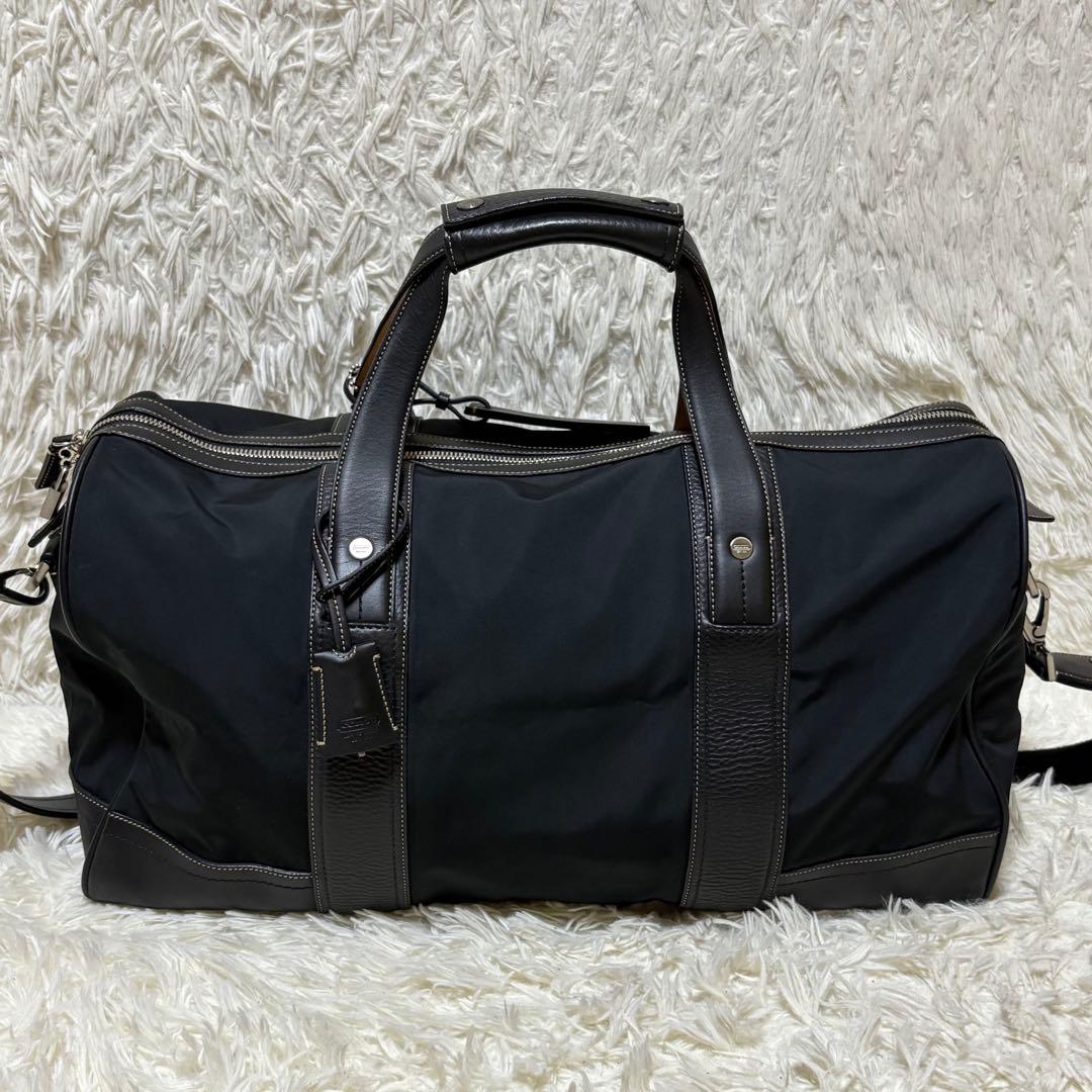 ★美品★COACH ボストンバッグ 大容量 レザー切替 ショルダー紐付 ブラック