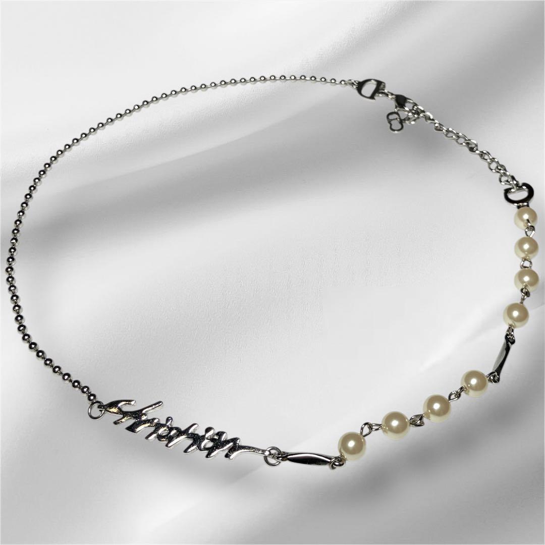 美品✨ クリスチャンディオール CDロゴ パール ネックレス シルバー