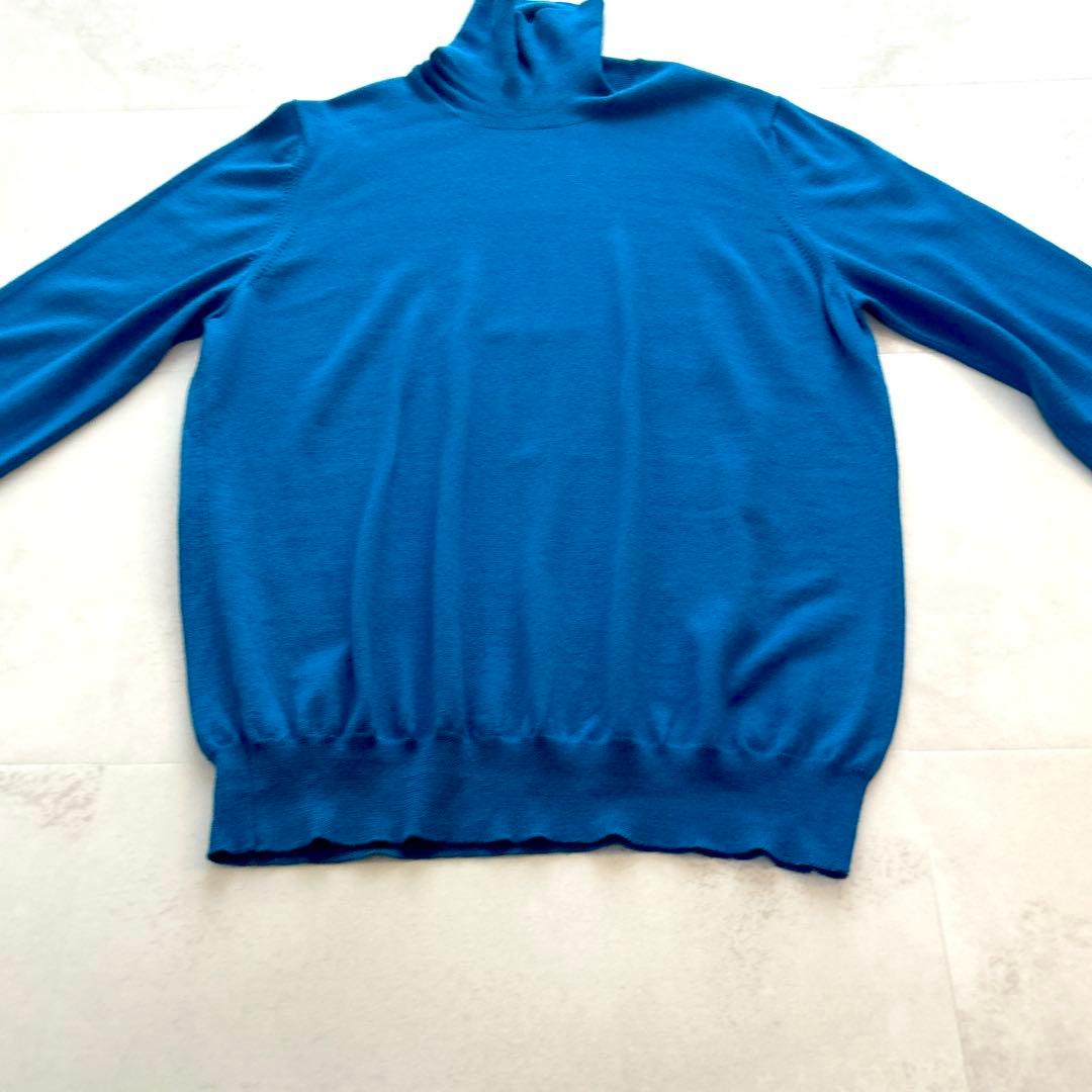 現行✨人気グランサッソウールタートルネックニット　ハイゲージ52ブルー近年モデル