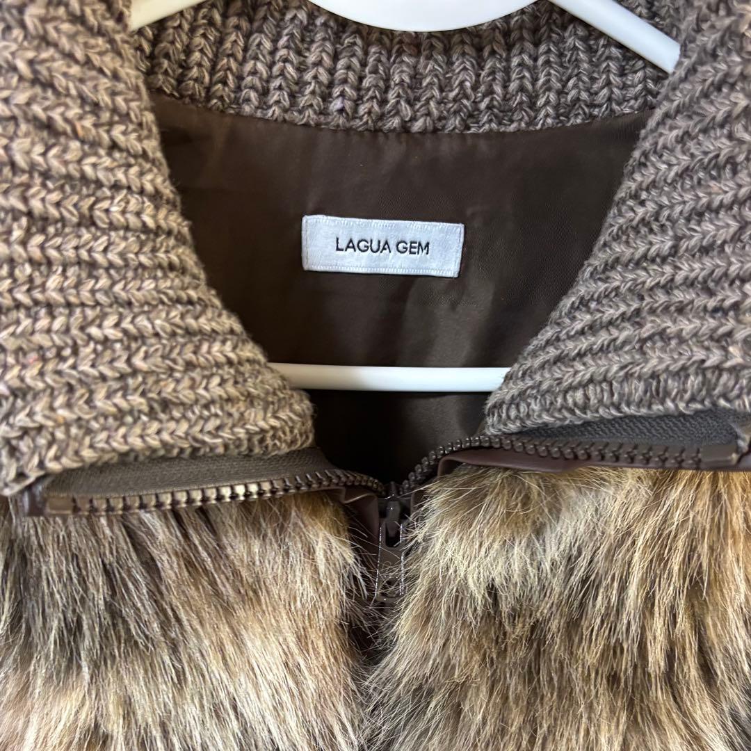 LAGUA GEM MIX KNIT FAUX FUR ブルゾン ブラウン