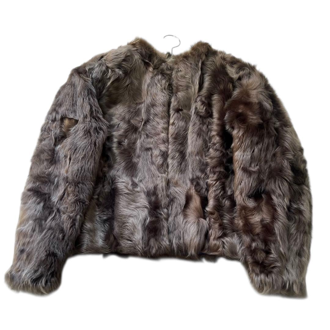 希少カラー グレー ラムファー クロップド丈 リアルファーコート 毛皮 ELLE