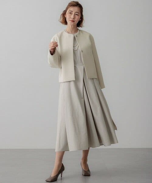 美品25SS・大きいサイズ48★23区　ラスタークロスタックワンピース　ベージュ