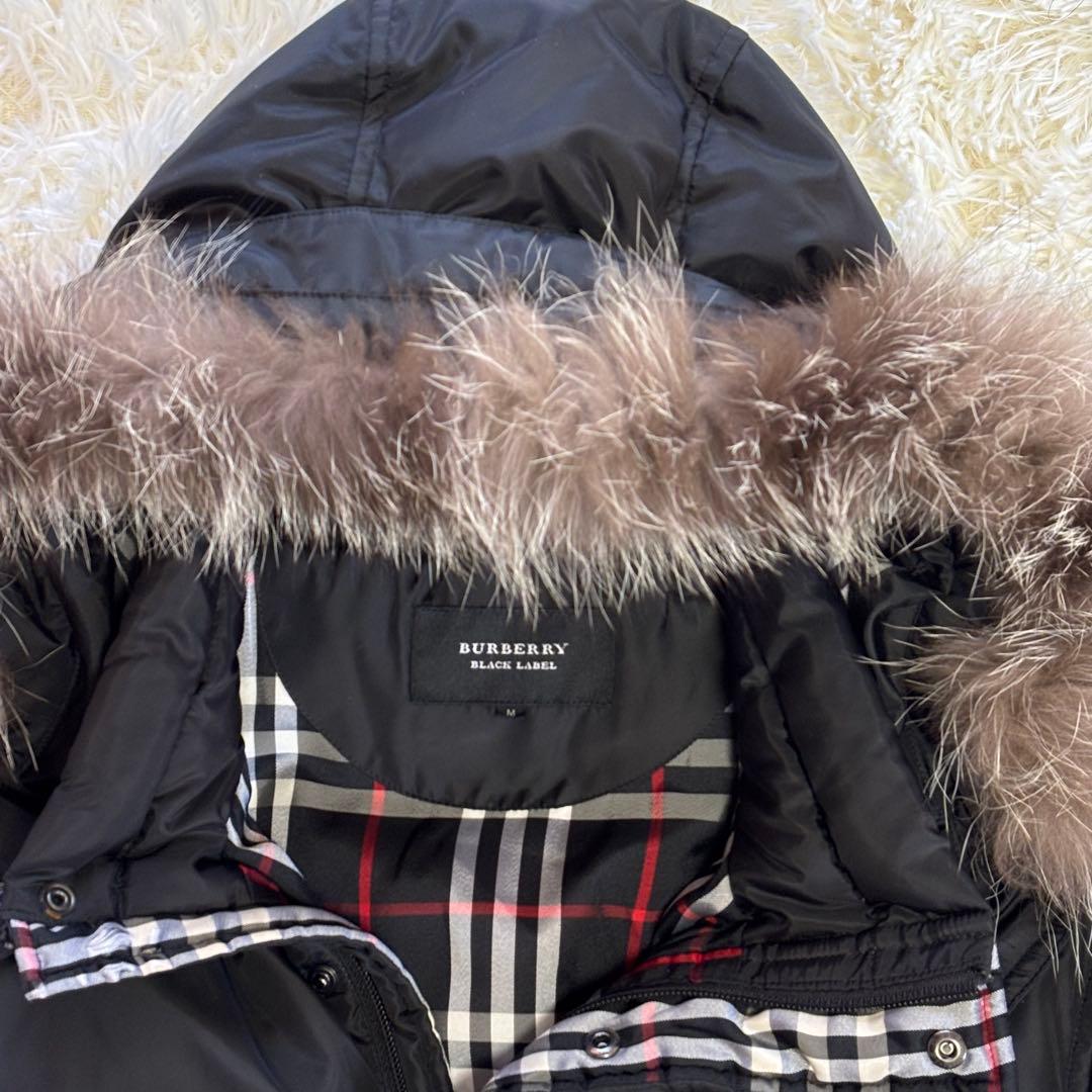 バーバリーブラックレーベル 黒 ダウンコート M シルバーフォックスファー