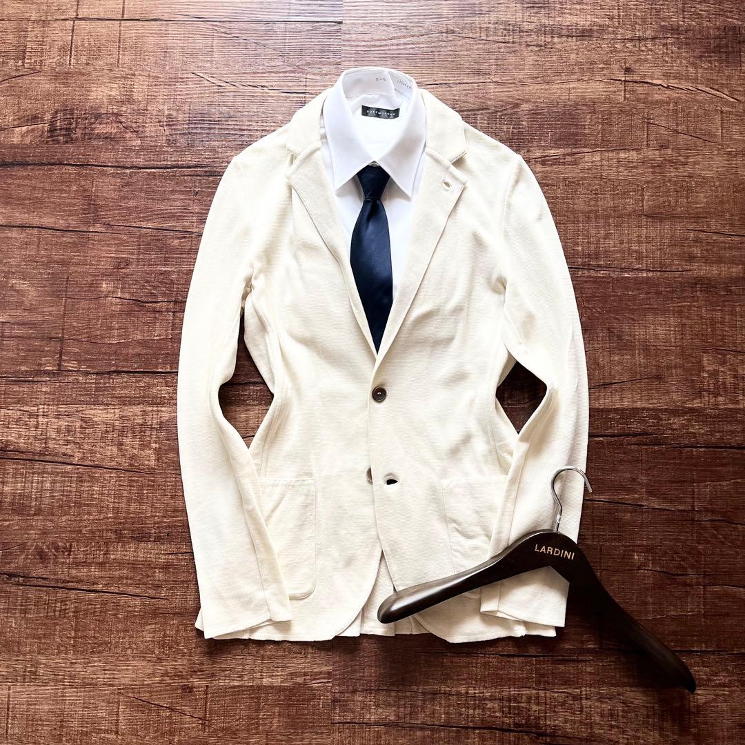 <美品>LARDINI オフホワイト コットン ニットジャケット サイズS相当