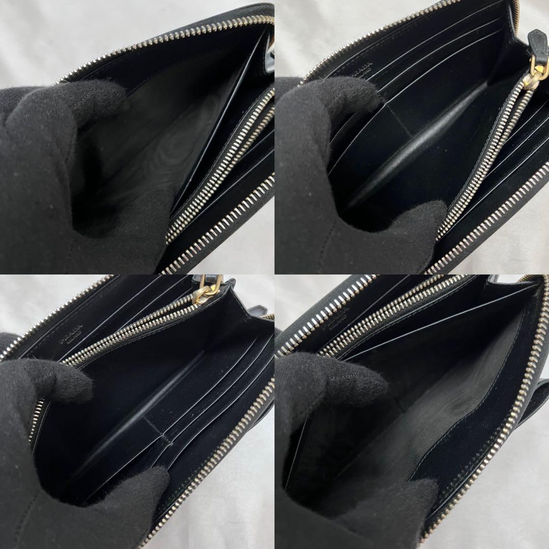 ◇美品◇プラダ　サフィアーノレザー長財布　ロゴ金具　リボンデザイン　ブラック