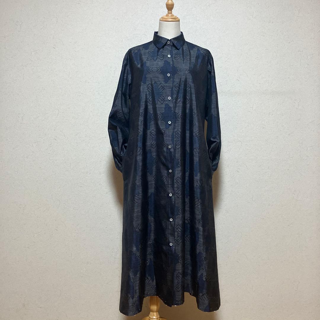 着物リメイク＊大島紬シャツワンピース