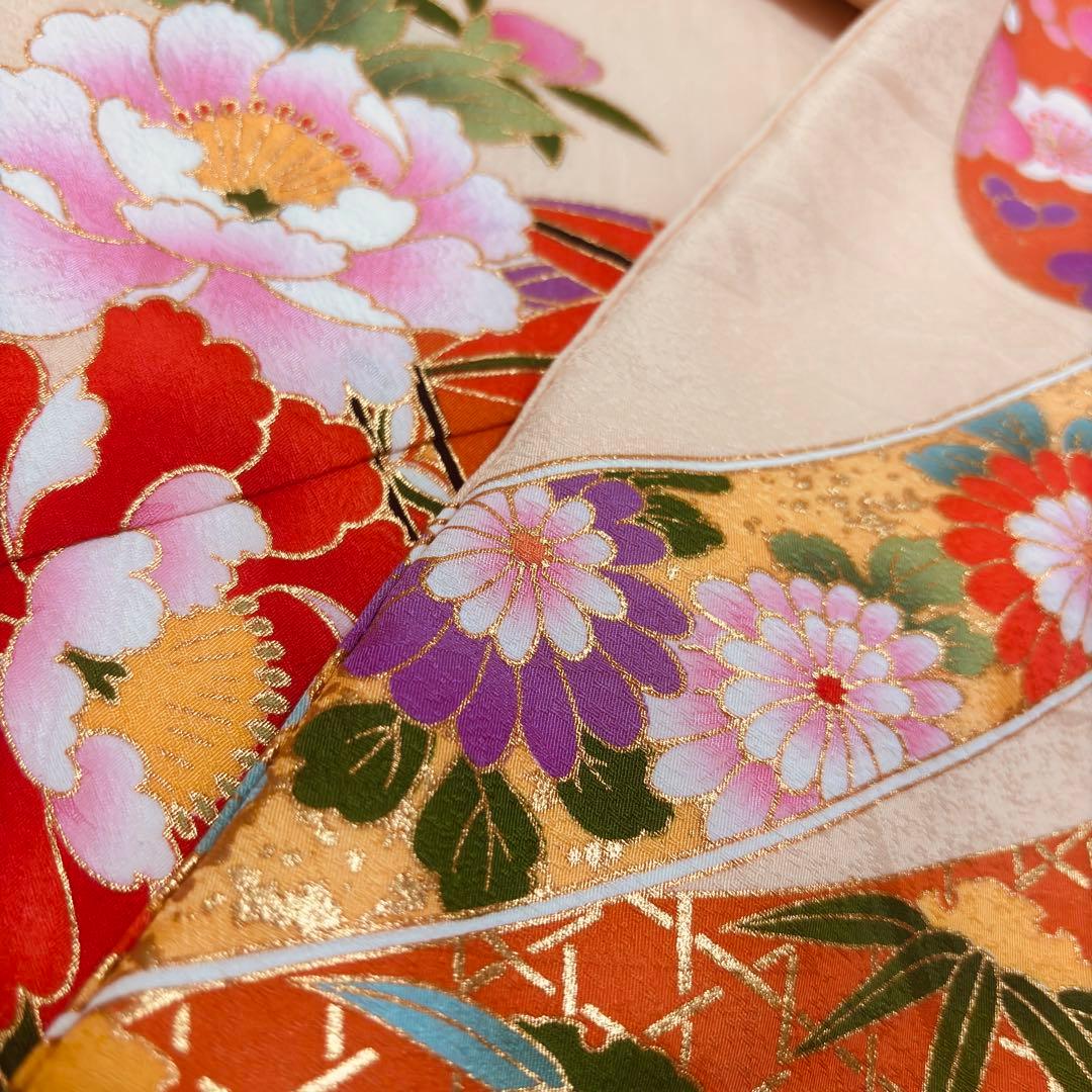 【新品】 正絹 日本製 特選京友禅 金駒刺繍 お宮参り 産着 ペールオレンジ