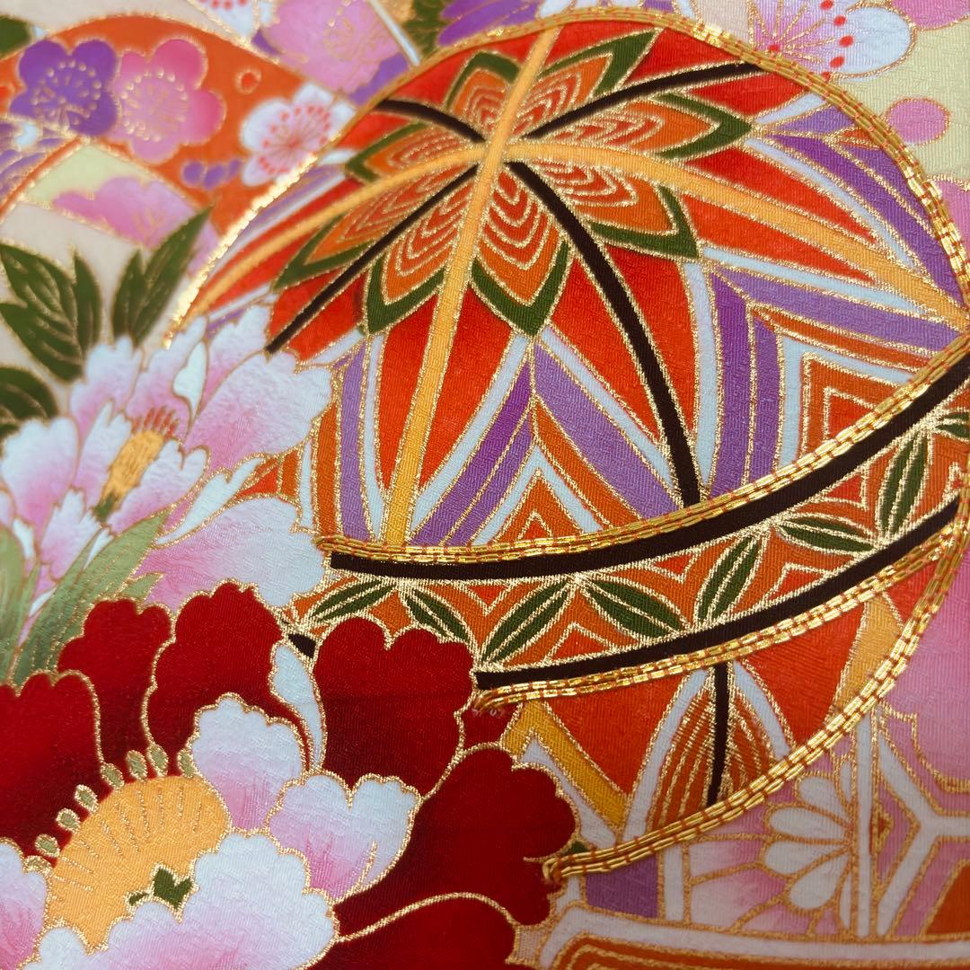 【新品】 正絹 日本製 特選京友禅 金駒刺繍 お宮参り 産着 ペールオレンジ