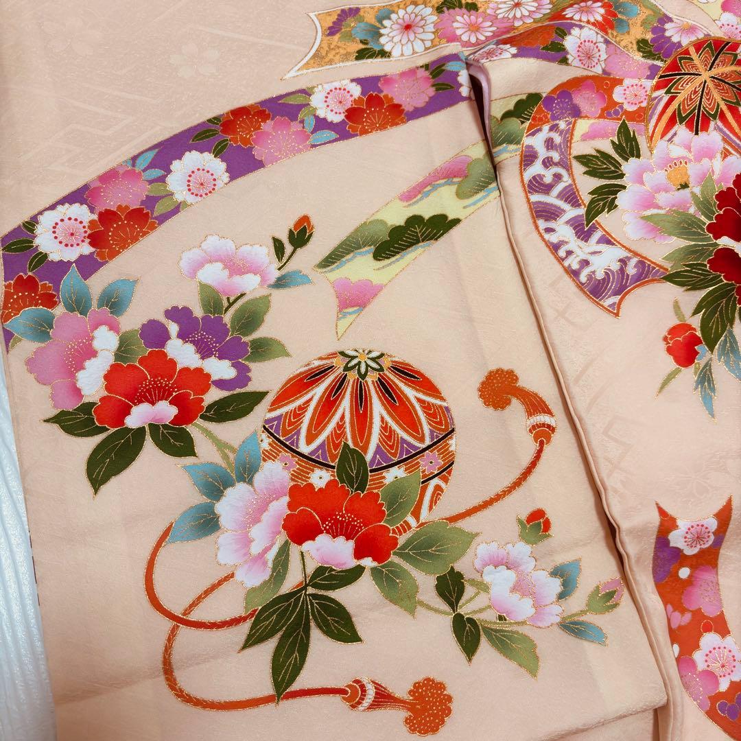 【新品】 正絹 日本製 特選京友禅 金駒刺繍 お宮参り 産着 ペールオレンジ