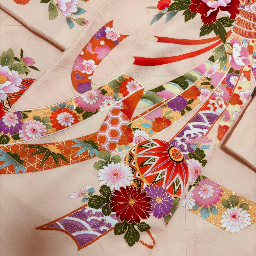 【新品】 正絹 日本製 特選京友禅 金駒刺繍 お宮参り 産着 ペールオレンジ