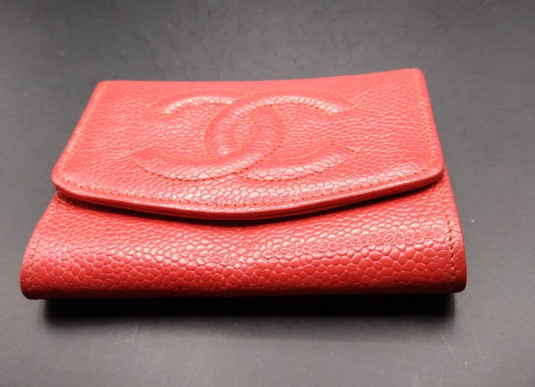 CHANEL ケース 小銭入れ 財布 ココマーク キャビアスキン 赤