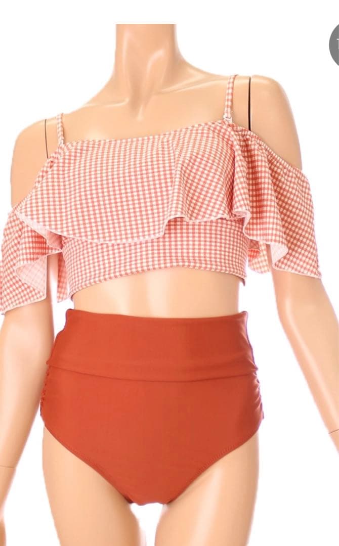 PEAK&PINE ギンガムチェックオフショルダー　ビキニ、ワンピース　新品