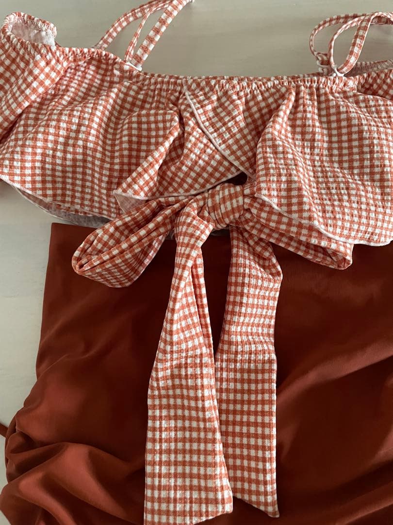 PEAK&PINE ギンガムチェックオフショルダー　ビキニ、ワンピース　新品