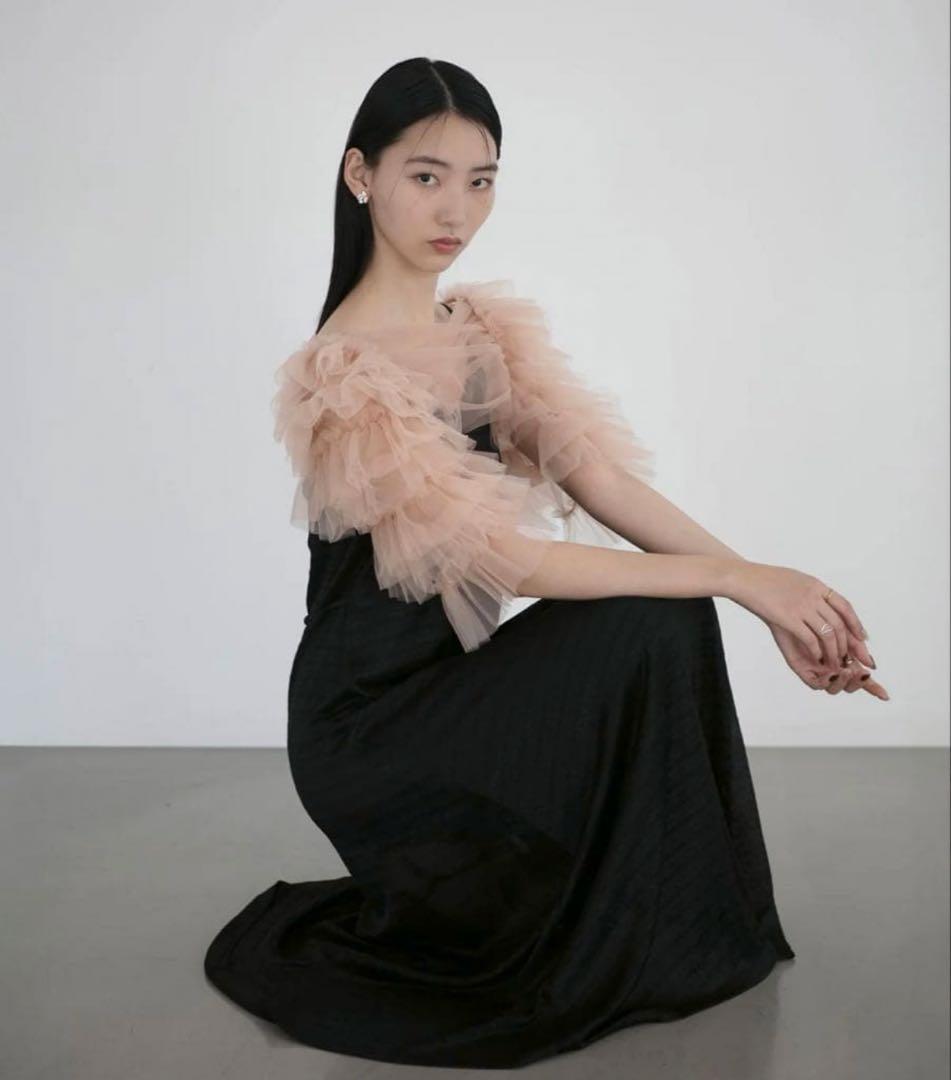 LEJA ティアードフリルチュールボレロワンピースドレス結婚式パーティー S