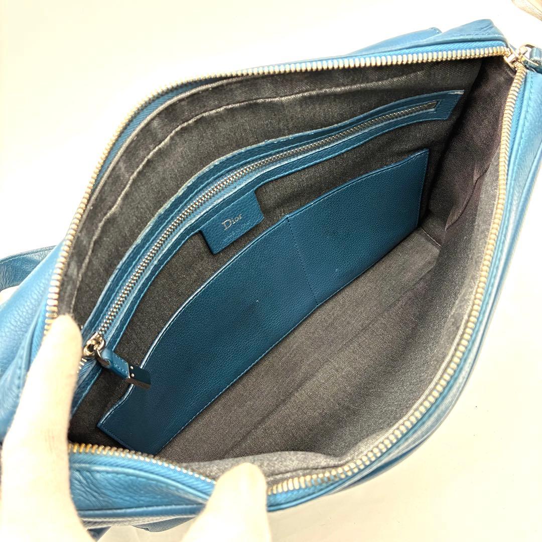 高級 ディオール オム ショルダーバッグ A4収納 フラップ レザー ブルー系