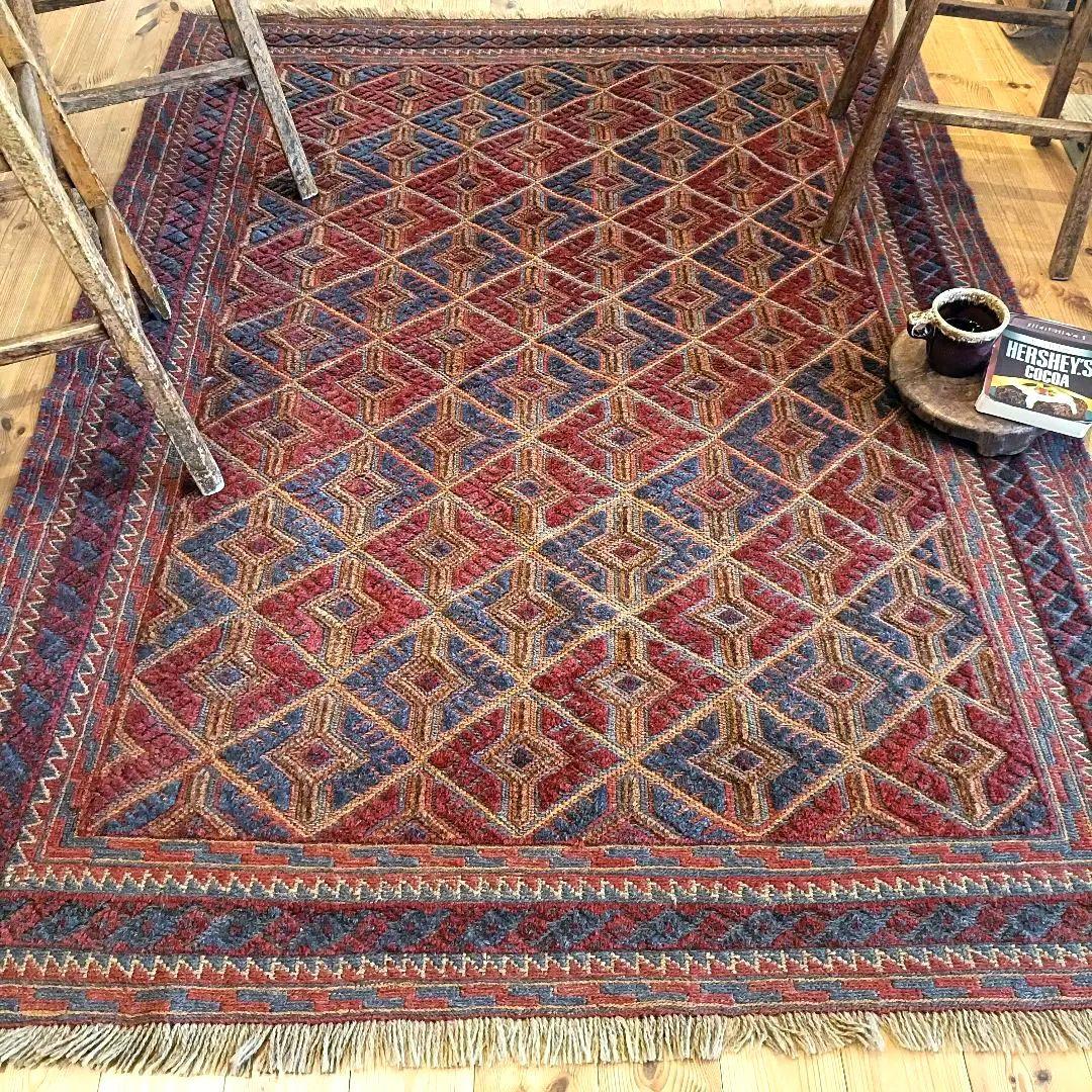 ※【牛丼マニア】L183cm マシュワニ ヴィンテージラグ　トライバルラグ