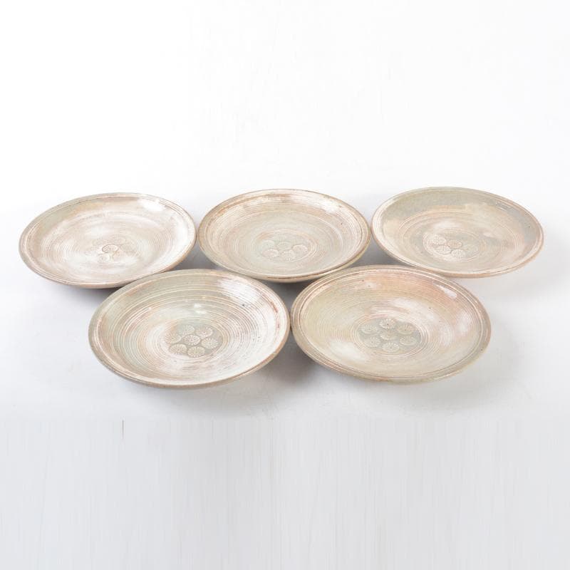 丹山窯　小峠葛芳造　三島手花文　菓子皿　五客　共箱　V　4443