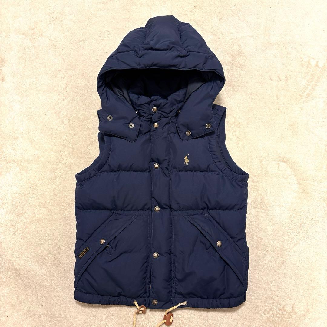 ラルフローレン ダウンベスト ダブルジップ　ポニー刺繍　ネイビー　肉厚　2way