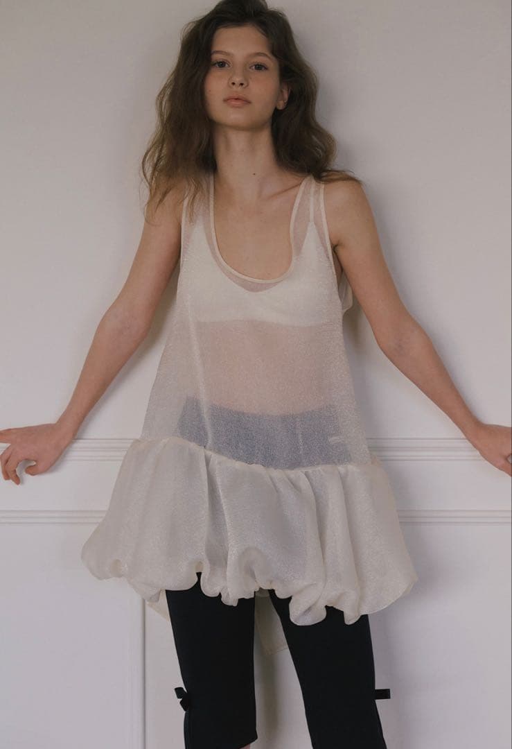 トップス ORGANZA BALLOON MINI DRESS CREAM