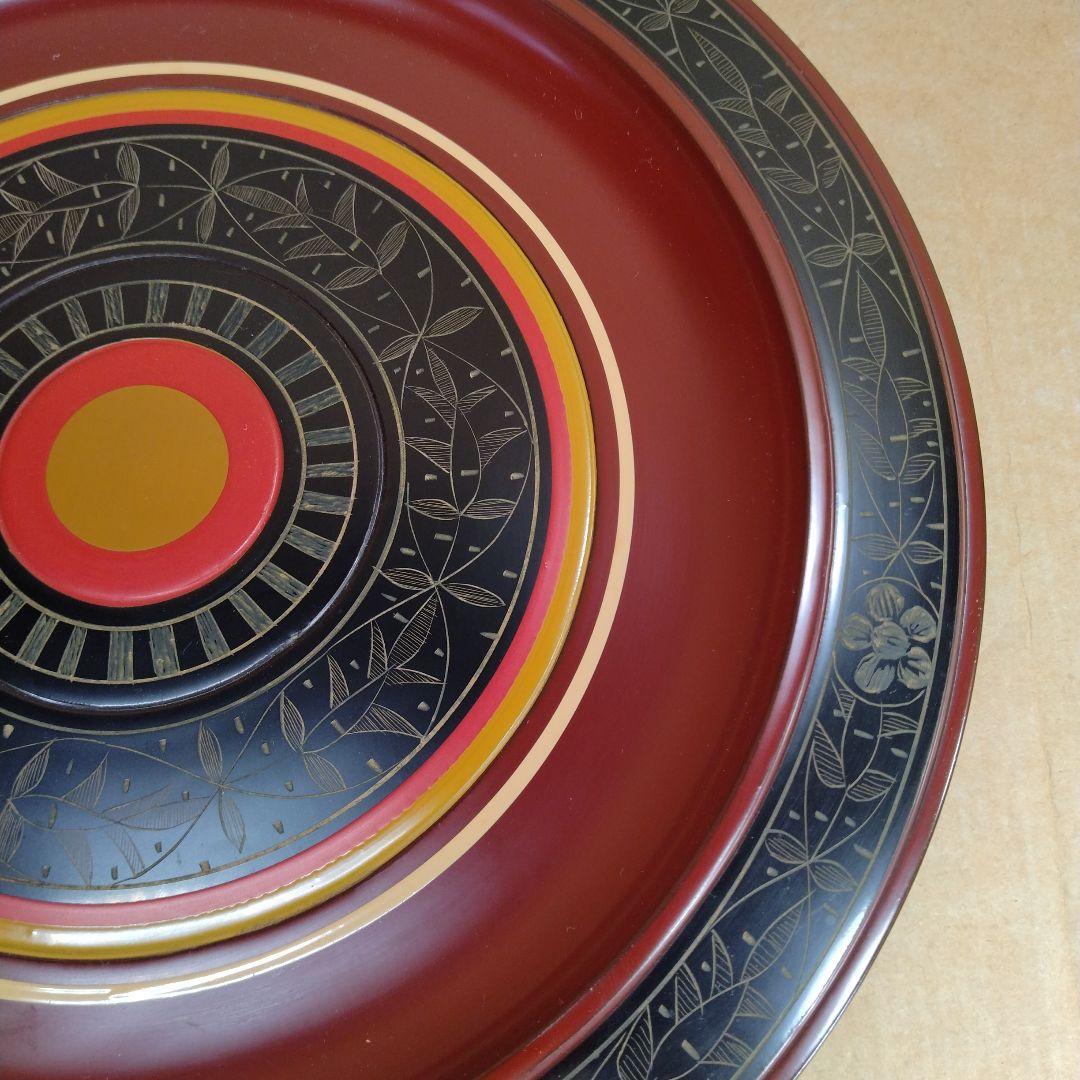 しんのすけ123【本物保証】四代川端近左 唐物写独楽菓子盆 塗共箱 最上手